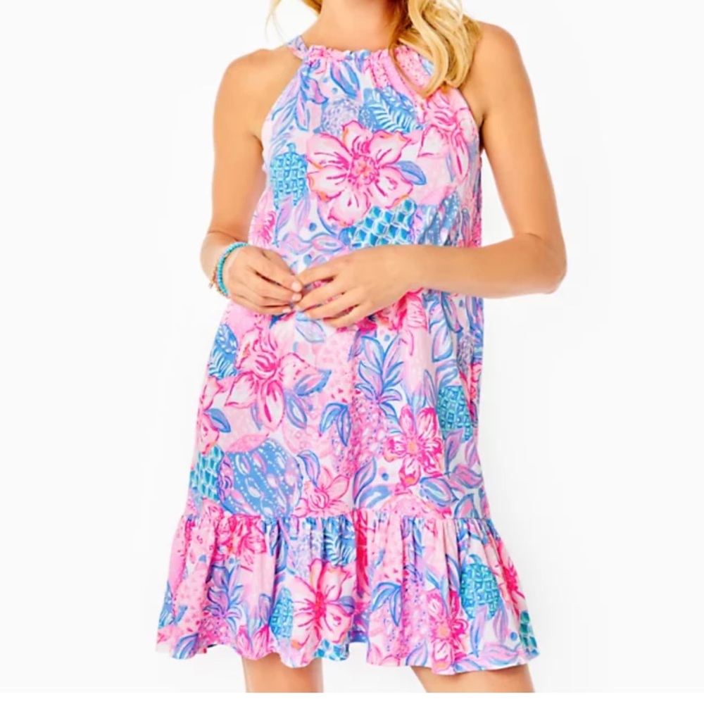 Lilly Pulitzer Carolane Dress Style: Pink Isle snappy turtle LPBOX2-26 - Picture 1 of 11